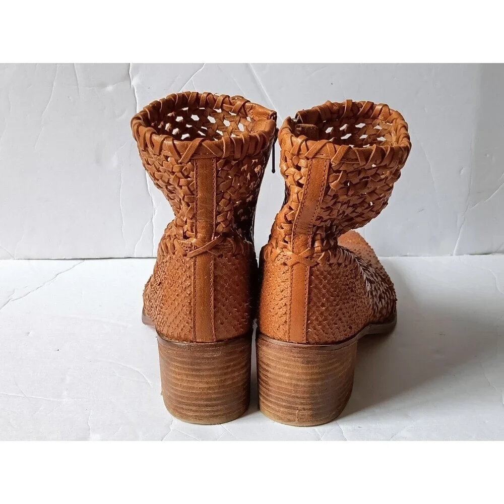 Free People In The Loop Woven Brown Leather Western Ankle Boots Women's Size 10 - Picture 11 of 13